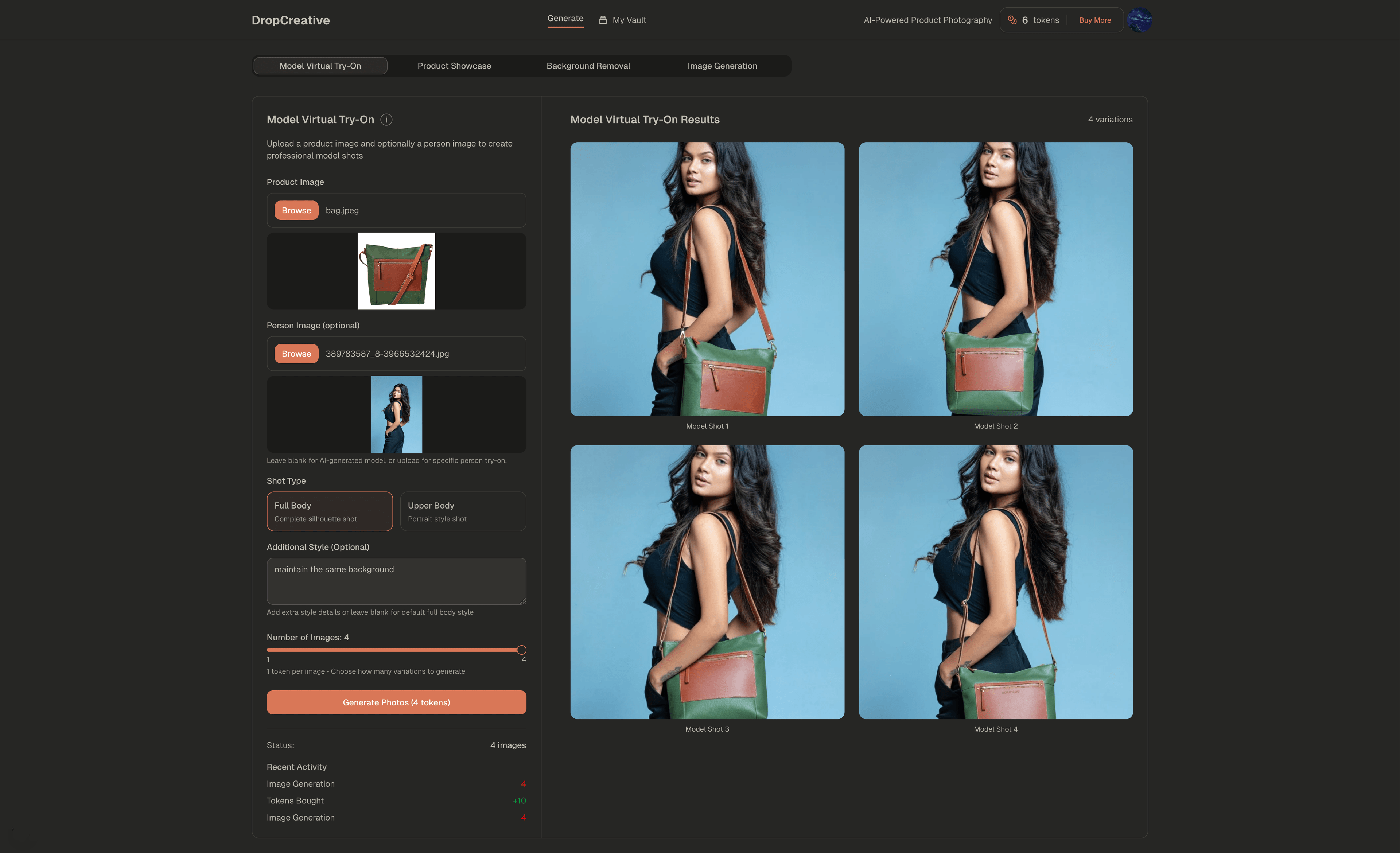 Product photo generation interface